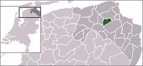 Положение общины Тен-Бур на карте провинции Гронинген и Нидерландов