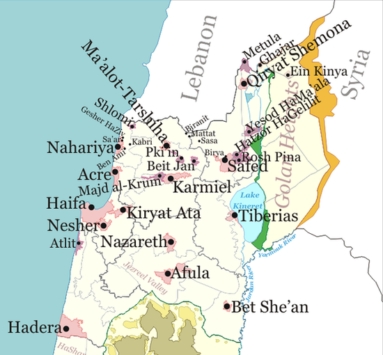 Карта районов Израиля, подвергшихся атакам Хезболлы