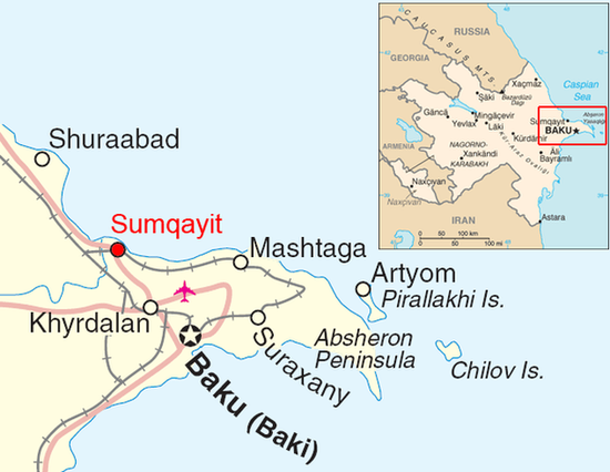 Сумгаит на карте Апшеронского полуострова