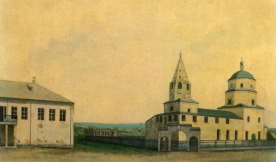 Страхов И.С. Дом Радищевых и аблязовская церковь. 1847 год