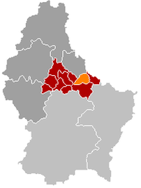 Оранжевый цвет — коммуна Беттендорф (Люксембург), красный — кантон Дикирх.