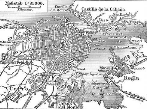 Схема Гаваны с обозначением Реглы, 1888 год