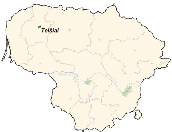 Тельшяй на карте Литвы
