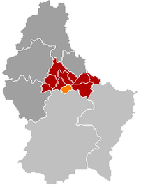Оранжевый цвет - коммуна Ширен (Люксембург), красный - кантон Дикирх.