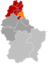 Оранжевый цвет - коммуна Хозинген, красный - кантон Клерво.