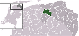 Положение общины Зёйдхорн на карте провинции Гронинген и Нидерландов