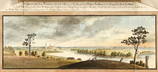 Якобштадт и Крейцбург на обоих берегах Даугавы в XVIII векe.