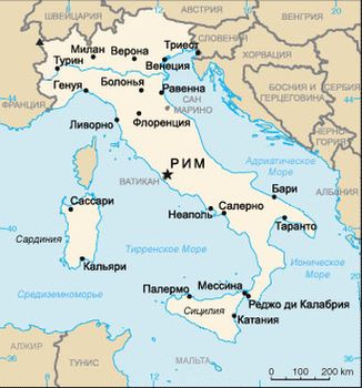 Карта Италии, Милан в левом верхнем углу