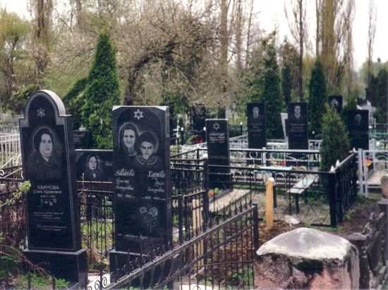 Еврейское кладбище в Нальчике, 1993 г.   Еврейская община (преимущественно горские евреи) исторически была весьма значительна в городе. В Российской империи евреи составляли до 22 % населения слободы Нальчик, в эпоху СССР, в частности — в послевоенный период, их доля стабильно находилась на уровне в 2 %. Сейчас их доля в населении Нальчика — менее 1 %.