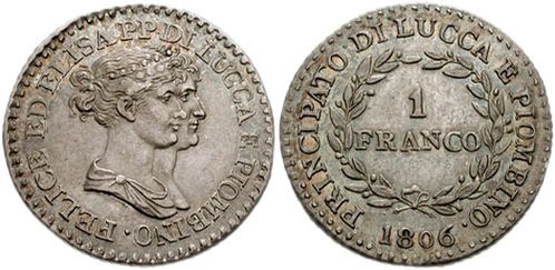 Монета княжества Пьомбино и Лукка, 1806 год