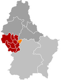 Оранжевый цвет - коммуна Вихтен, красный - кантон Реданж.