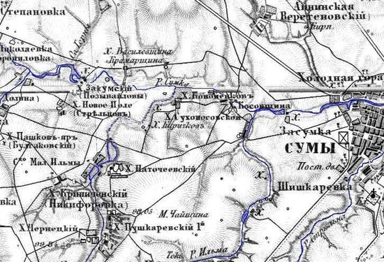 Хутор Закумский (Позывайловы) на карте ХІХ века.