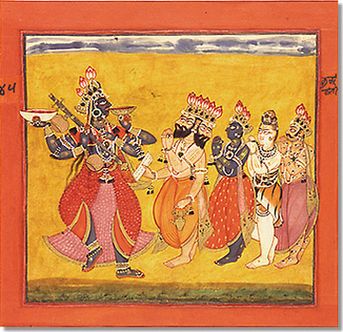 Танцующая богиня Бхадракали, пред молящимися богами. Басоли. Индия. ок 1660-70.