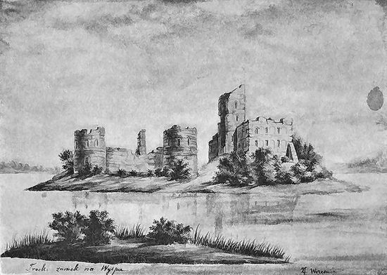 Руины островного Трокского замка на рисунке Наполеона Орды (ок. 1877)