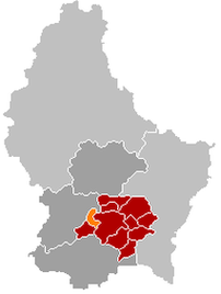 Оранжевый цвет - коммуна Штрассен (Люксембург), красный - кантон Люксембург.