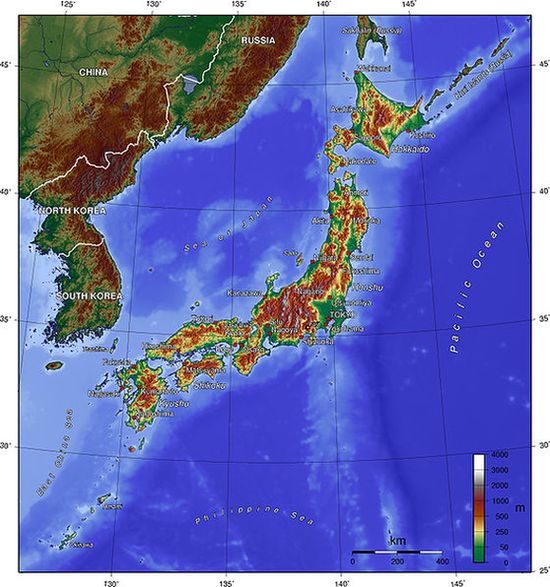 Топографическая карта Японии.