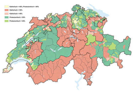 География распределения религиозный взглядов в Швейцарии