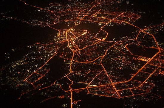 Казань ночью, вид из самолёта