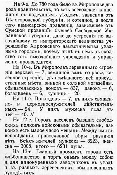Управление города Мирополье. Описание Харьковского наместничества 1785 года