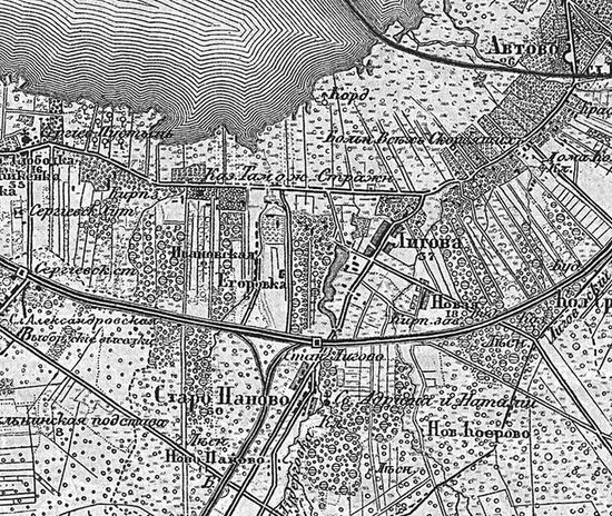 Деревня Лигова на карте 1863 года