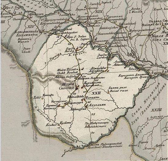 Шуша, Баят и Шахбулаг в составе Карабахского ханства на карте 1823 года