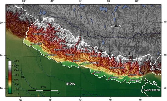 Топографическая карта Непала