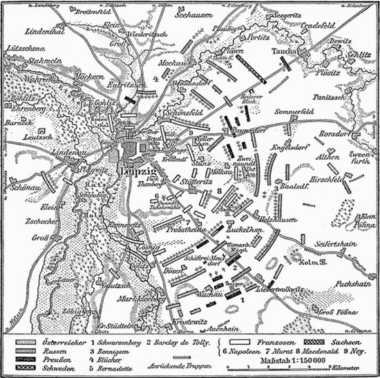 Историческая карта Лейпцига, 1813