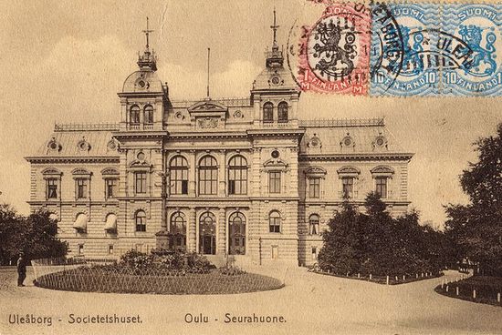 Здание мэрии Оулу (1887) на почтовой карточке Финляндии, 1920