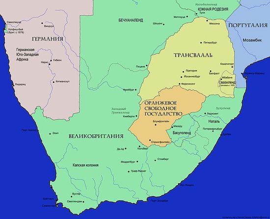 Территория Южной Африки до второй англо-бурской войны