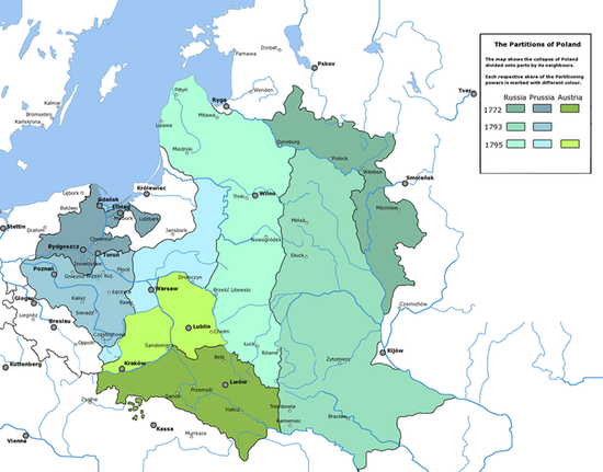 Три раздела Польши на одной карте