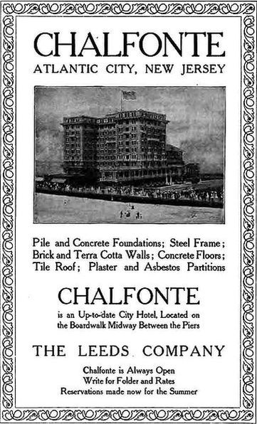 Чалфонт-Хаддон Холл Отель — первое казино в Атлантик-сити. Реклама 1905 года.