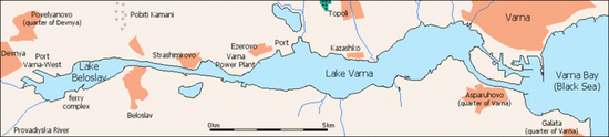 Езерово на карте побережья Варненского озера