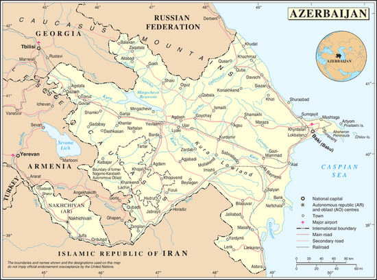 Карта Азербайджанской Республики с её официальной государственной границей