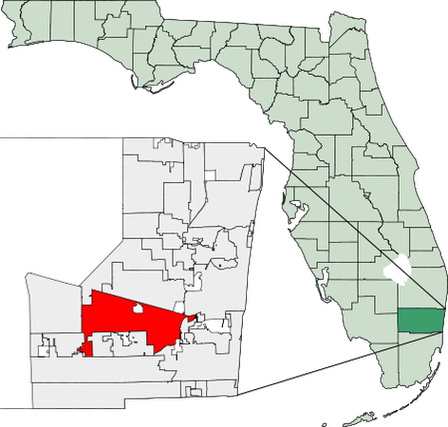 Дэйви и округ Броуард на карте Флориды