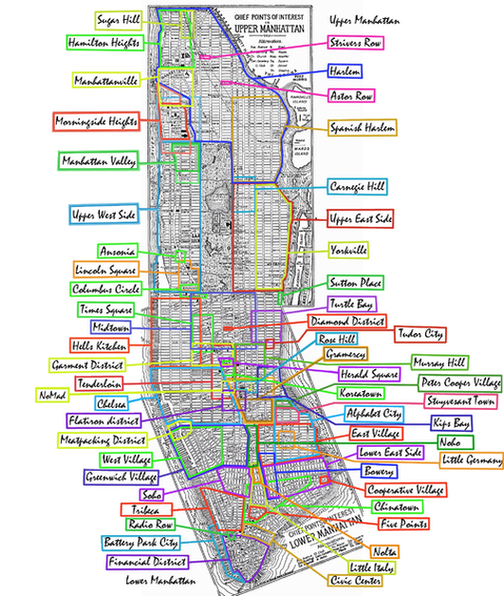 Микрорайоны (neighbourhoods) Манхэттена.