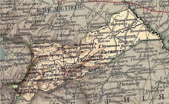 Село Абдулла ушаги в составе Джеванширского уезда на карте 1903 года