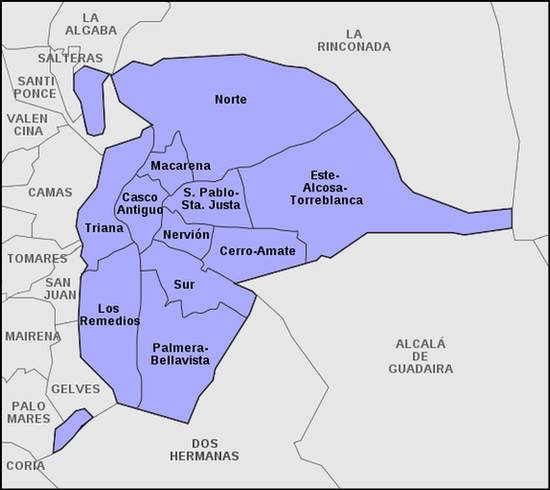 Районы Севильи и прилегающие муниципии