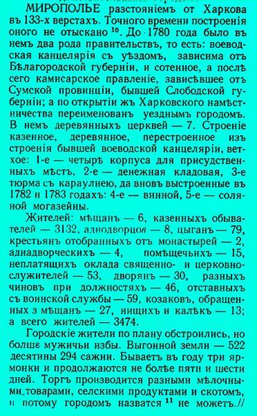 Мирополье. Описание городов Харьковского наместничества 1796 года