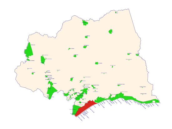 Сьюдад-де-ла-Коста помечен красным на карте департамента Канелонес