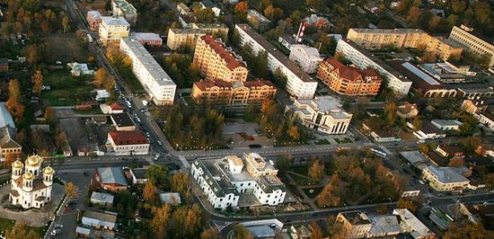 Вид центральной части Звенигорода с высоты птичьего полёта