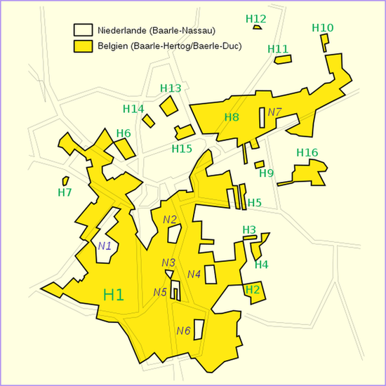 Жёлтым обозначена бельгийская территория