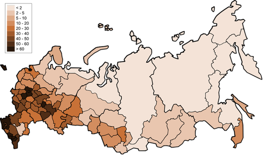 Плотность населения России по субъектам