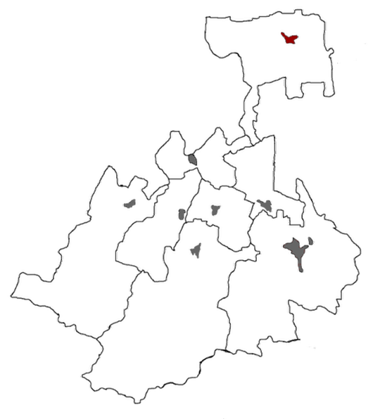 Расположение Моздока на карте Северной Осетии. Город выделен красным