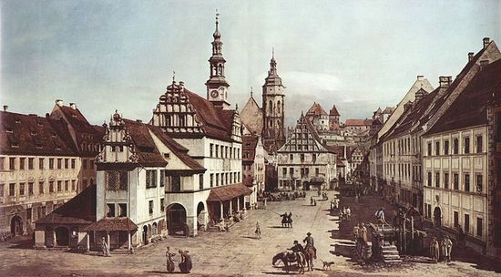 Каналетто: Рыночная площадь в Пирне. 1753-54