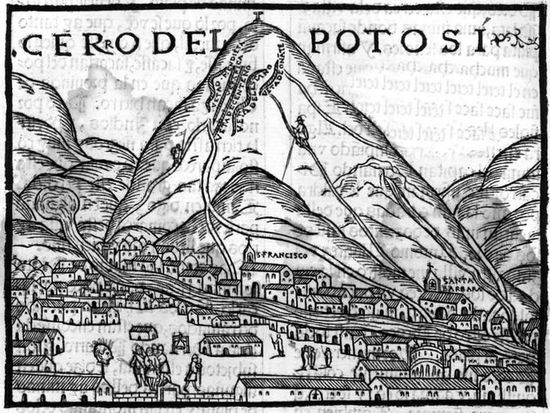 Потоси. Первое изображение в Европе. Сьеса де Леон, Педро, 1553.