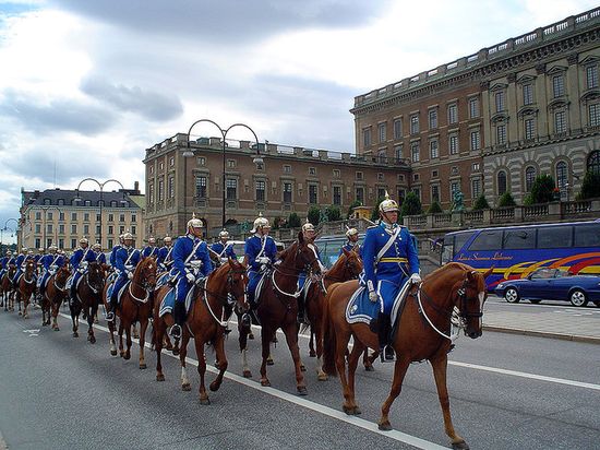 Королевские гвардейцы перед Стокгольмским дворцом