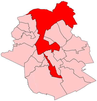 Город Брюссель, выделенный красным на контурной карте округа