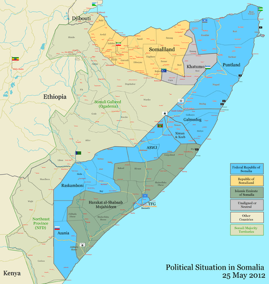 Контроль над территориями Сомали по состоянию на 20 мая 2011 года