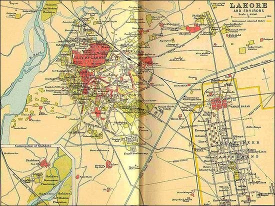 Карта Лахора, 1893 год