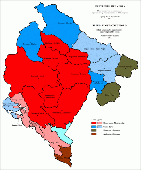 Этнический состав Черногории по состоянию на 2011 год.